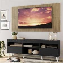 Rack com Painel TV 65" Londres Multimóveis Pés Retrô e 2 portas Preto/Rustic/Branco