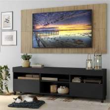 Rack com Painel TV 65" com Rodízios e 2 portas Londres Multimóveis Preto/Rustic