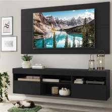 Rack com Painel e Suporte para TV até 65" Suspenso com 2 Portas Londres Multimóveis Preto