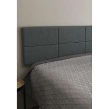 Cabeceira Estofada Casal 6 Blocos Não é Segredo Linho Cinza Vazado 140x60