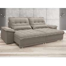 Sofá Bergamo 2,10m Assento Retrátil e Reclinável Velosuede Bege - NETSOFAS