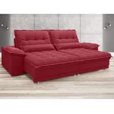 Sofá Bergamo 2,50m Assento Retrátil e Reclinável Velosuede Vermelho - NETSOFAS
