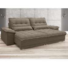 Sofá Bergamo 2,90m Assento Retrátil e Reclinável Velosuede Capuccino - NETSOFAS