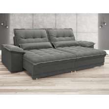 Sofá Bergamo 2,90m Assento Retrátil e Reclinável Velosuede Grafite - NETSOFAS