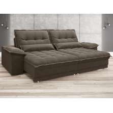 Sofá Bergamo 2,90m Assento Retrátil e Reclinável Velosuede Marrom - NETSOFAS