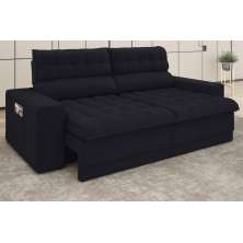 Sofá Daytona 2,00m Assento Retrátil e Reclinável Velosuede Preto - NETSOFAS