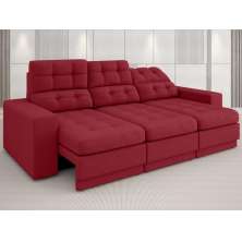 Sofá Jobim 2,05m Assento Retrátil e Reclinável Velosuede Vermelho - NETSOFAS