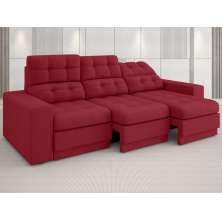 Sofá Jobim 2,30m Assento Retrátil e Reclinável Velosuede Vermelho - NETSOFAS