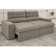 Sofá Omega 2,00m Assento Retrátil e Reclinável Velosuede Bege - NETSOFAS