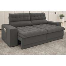 Sofá Omega 2,00m Assento Retrátil e Reclinável Velosuede Cinza - NETSOFAS