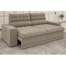 Sofá Omega 2,30m Assento Retrátil e Reclinável Velosuede Capuccino - NETSOFAS