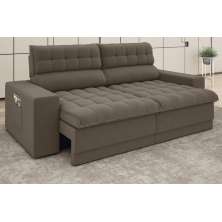 Sofá Omega 2,30m Assento Retrátil e Reclinável Velosuede Marrom - NETSOFAS