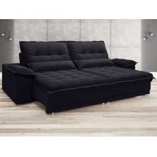 Sofa Bergamo 2,50m Assento Retratil e Reclinavel Velosuede Preto - NETSOFAS