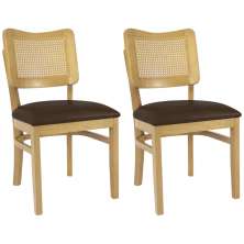 Kit 2 Cadeira Decorativa Cafe Tela Tingida Pes Madeira Amendoa Nacc