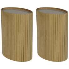 Kit 2 Mesa Apoio Lateral Oval Tampo Vidro Glow Madeira Amendoa Nacc