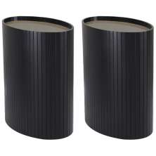 Kit 2 Mesa Apoio Lateral Oval Tampo Vidro Glow Madeira Ebano Preto Nacc