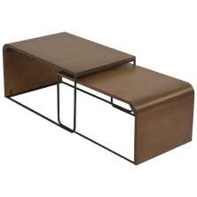 Kit 2 Mesa De Centro Alta e Baixa Pinhao Base Metal Preto Nacc