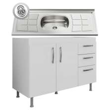 Balcão Gabinete Pia Inox 120cm Nathan 2 Portas Branco - Nathy Móveis