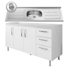 Balcão Gabinete Pia Inox 160cm Nathan 3 Portas Branco - Nathy Móveis