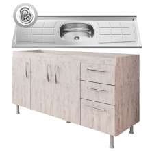 Balcão Gabinete Pia Inox 160cm Nathan 3 Portas Rústico - Nathy Móveis