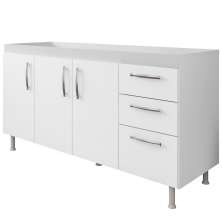 Balcão Gabinete de Pia sem Tampo 160cm Nathan 3 Portas Branco - Nathy Móveis