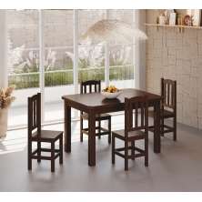 Conjunto Mesa De Madeira Castanho Maciça 120x88 + 4 Cadeiras Sfa