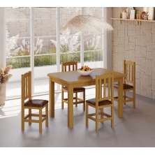 Conjunto Mesa De Madeira Mel 120x88 Com 4 Cadeiras Estofadas Sfa