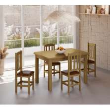 Conjunto Mesa De Madeira Nogueira 120x88 Com 4 Cadeiras Estofadas Sfa