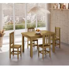 Conjunto Mesa De Madeira Nogueira Maciça 120x88 + 4 Cadeiras Sfa