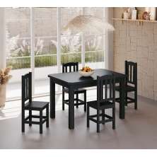 Conjunto Mesa De Madeira Preto Maciça 120x88 + 4 Cadeiras Sfa