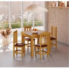 Conjunto Mesa Mel De Madeira 88x88 Com 4 Cadeiras Estofadas Para Cozinha Sala De Jantar  Sfa