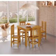 Conjunto Mesa Mel De Madeira Maciça 88x88 + 4 Cadeiras Madeira Para Cozinha Sala De Jantar  Sfa