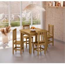 Conjunto Mesa Nogueira De Madeira Maciça 88x88 + 4 Cadeiras Madeira Para Cozinha Sala De Jantar Sfa