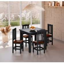 Conjunto Mesa Preta De Madeira 88x88 Com 4 Cadeiras Estofadas Para Cozinha Sala De Jantar  Sfa