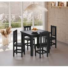 Conjunto Mesa Preta De Madeira Maciça 88x88 + 4 Cadeiras Madeira Para Cozinha Sala De Jantar  Sfa