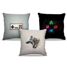 Combo de almofadas 45 x 45 cm (3und.) Nerderia e Lojaria controles 02 colorido