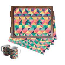 Kit Bandeja Com 2 Canecas E 4 Jogos Americano