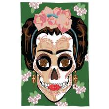 Pano De Prato Descorativo Nerderia e Lojaria frida caveira verde colorido