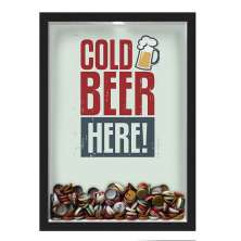 QUADRO CAIXA 33X43 cm PORTA TAMPINHA CERVEJA NERDERIA E LOJARIA cerveja cold beer here preto