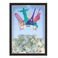 QUADRO CAIXA COFRE 33x43 cm NERDERIA E LOJARIA viagens travel vetor preto