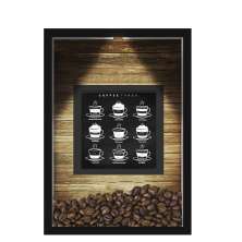 QUADRO DUPLO CAIXA 33X43  (COM LED )PORTA GRÃOS DE CAFE Nerderia e Lojaria  graos cafe types preto