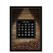 QUADRO DUPLO CAIXA 33X43  (COM LED )PORTA GRÃOS DE CAFE Nerderia e Lojaria  graos tipo cafe preto