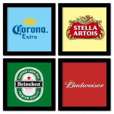 Quadro  23x23cm (4 und.) Nerderia e Lojaria bebidas cervejas color preto