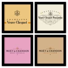 Quadro  23x23cm (4 und.) Nerderia e Lojaria bebidas champagne preto