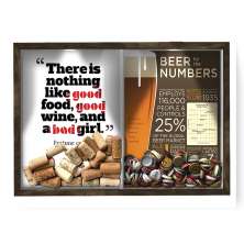 Quadro CAIXA 33x43 cm Porta Rolha Vinho E Tampinha Cerveja (2 Em 1) - Com LED Nerderia e Lojaria bab girl e beer numbers madeira