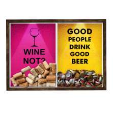 Quadro CAIXA 33x43 cm Porta Rolha Vinho E Tampinha Cerveja (2 Em 1) - Com LED Nerderia e Lojaria wine not e good people madeira