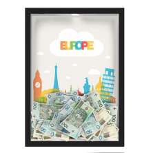 Quadro CAIXA COFRE 33x43 cm NERDERIA E LOJARIA viagens europe vetor preto