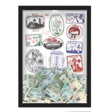 Quadro CAIXA COFRE 33x43 cm NERDERIA E LOJARIA viagens selos preto