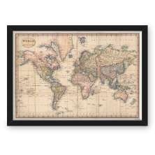 Quadro CAIXA MAPA 33x43 cm NERDERIA E LOJARIA viagens mapa antigo preto