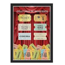 Quadro Caixa  Porta Ingressos 33x43 cm (Com Led) Lojaria e Nerderia. coletania de ingressos preto